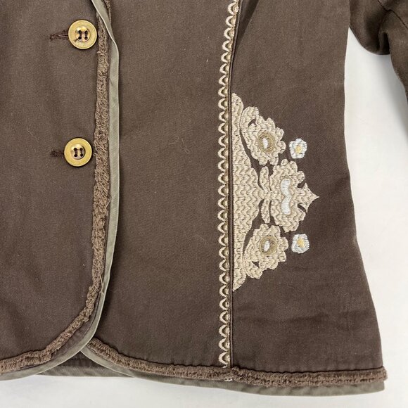Love Stitch Embroidered Fitted Jacket Blazer Brown Women's Sz. M - Picture 6 of 14